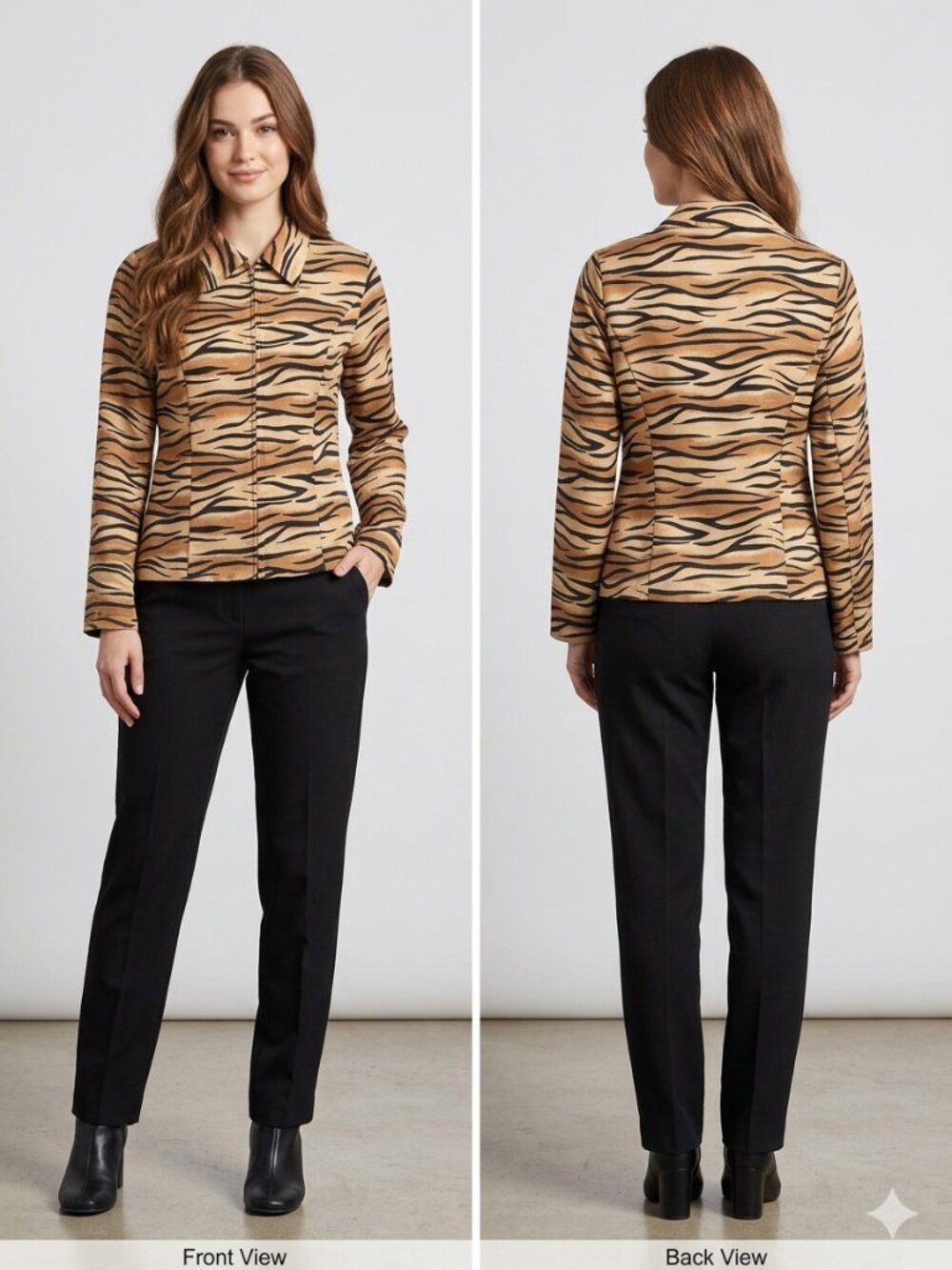 VTG SILKLAND Tiger Print 100% Silk Zip-Up Jacket Blazer Women’s Size 6 Animal